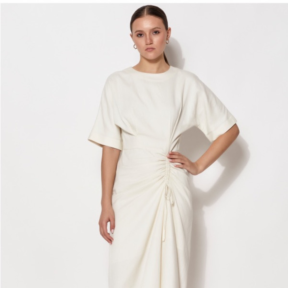 ANJUM KHAN Ivy Ruched Drape Dress Midi